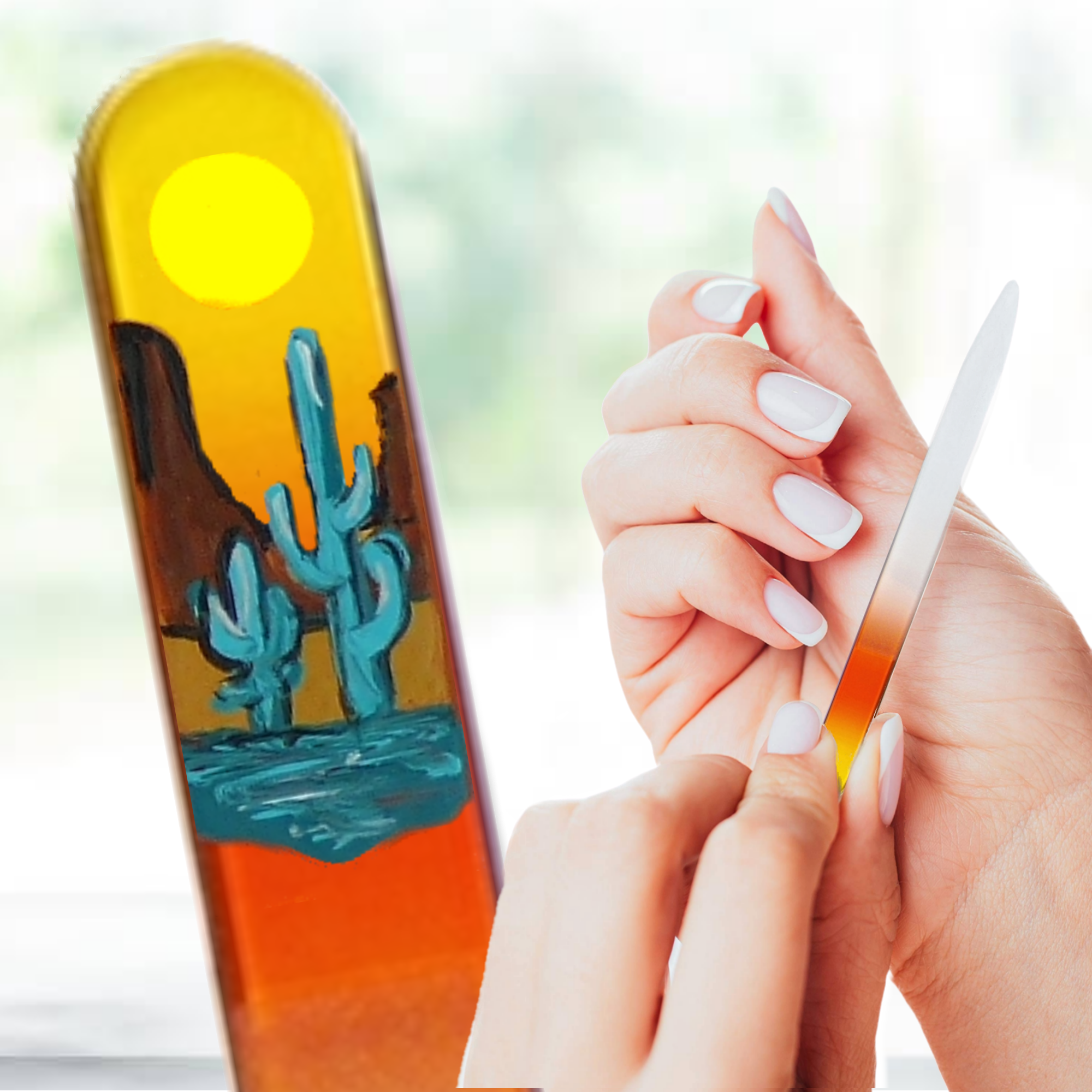 Classy Nail Files - Wholesale Nail File - Desert Oasis Cactus Southwest Hand Painted Crystal Nail File11