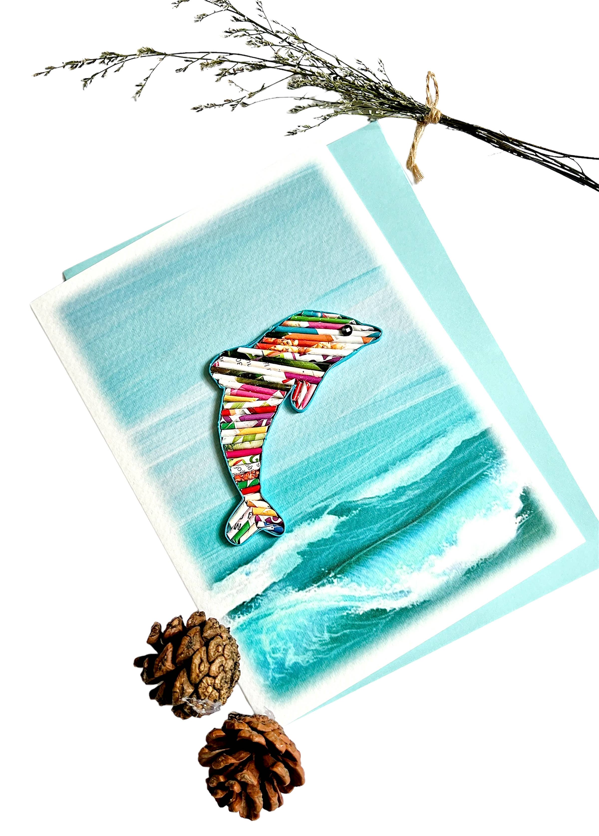 Loving Nature – Engroshandel Hverdagshilsen kort – Dolphin Card Håndlavet fra Recycled Magazine9