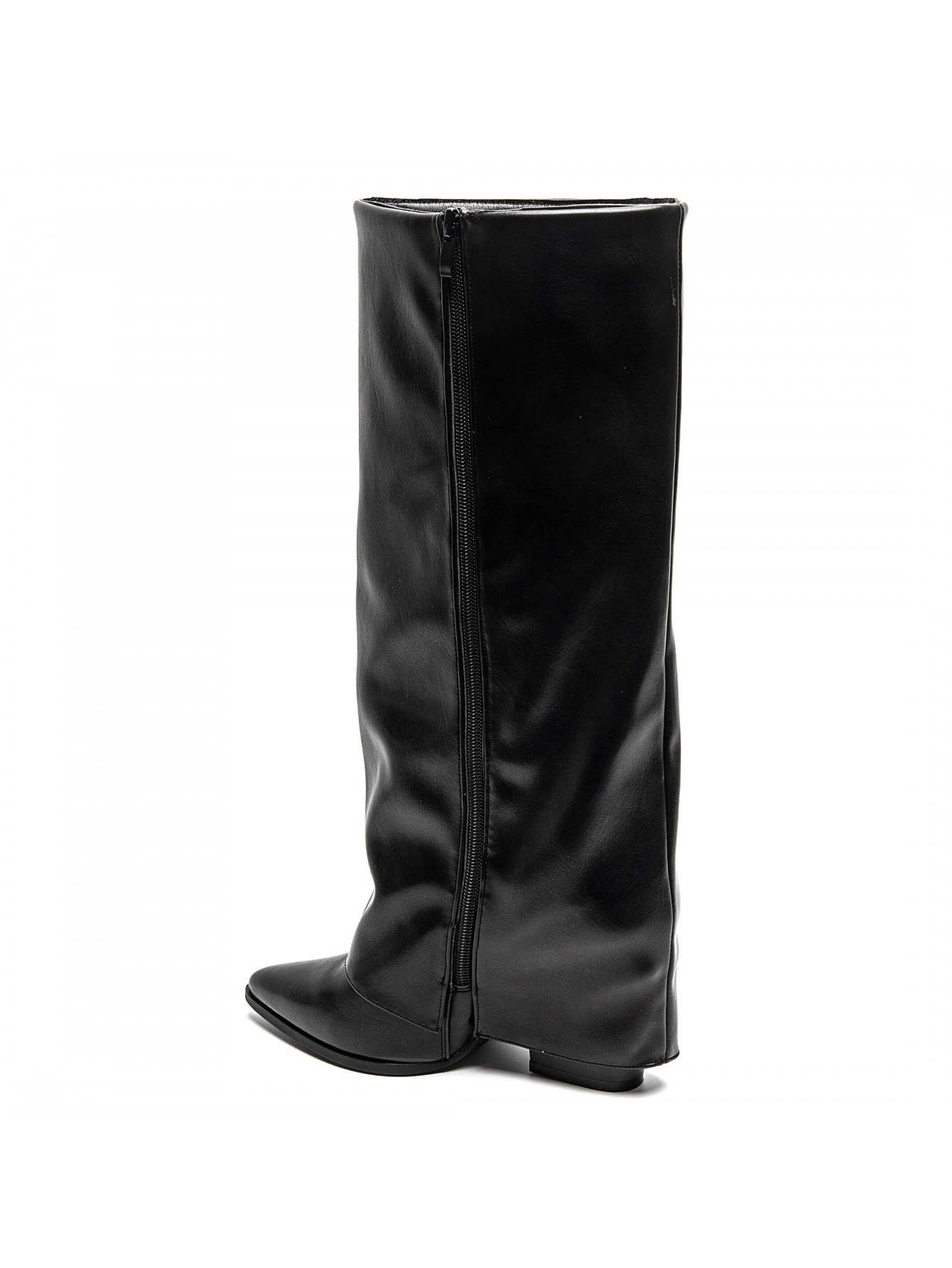 BLACK FOLD OVER MID BLOCK HEEL KNEE HIGH WESTERN COWBOY BOOT for wholesale on Faire5