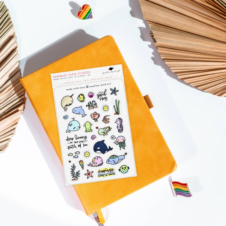 Swallow Wind Art - Wholesale Sticker - Sticker Sheet - Under The Sea, Ocean Animal Journal Stickers1