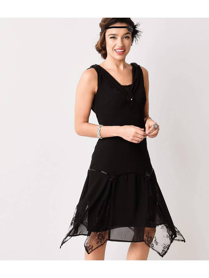 Unique Vintage - Venta al por mayor Vestido - Mujer - Vestido tipo flapper de Hemingway negro vintage único de los años 20
