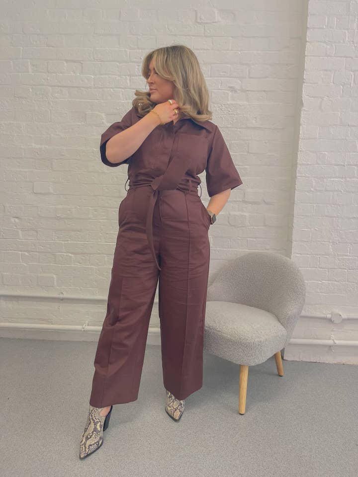 Stevie Jumpsuit on Coco Brown for wholesale by BY MEGAN CROSBY