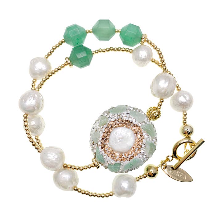 Pearls & Aventurine Pulseira Dupla Embrulhada/Gargantilha HB002 por atacado de FARRA