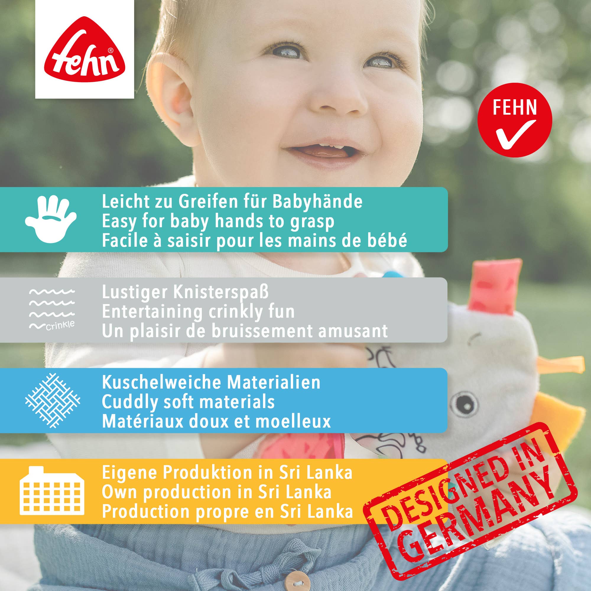 Fehn - Vente Peluche – enfant et bébé - Paresseux crépitant - Jouet d'activité bruissant5