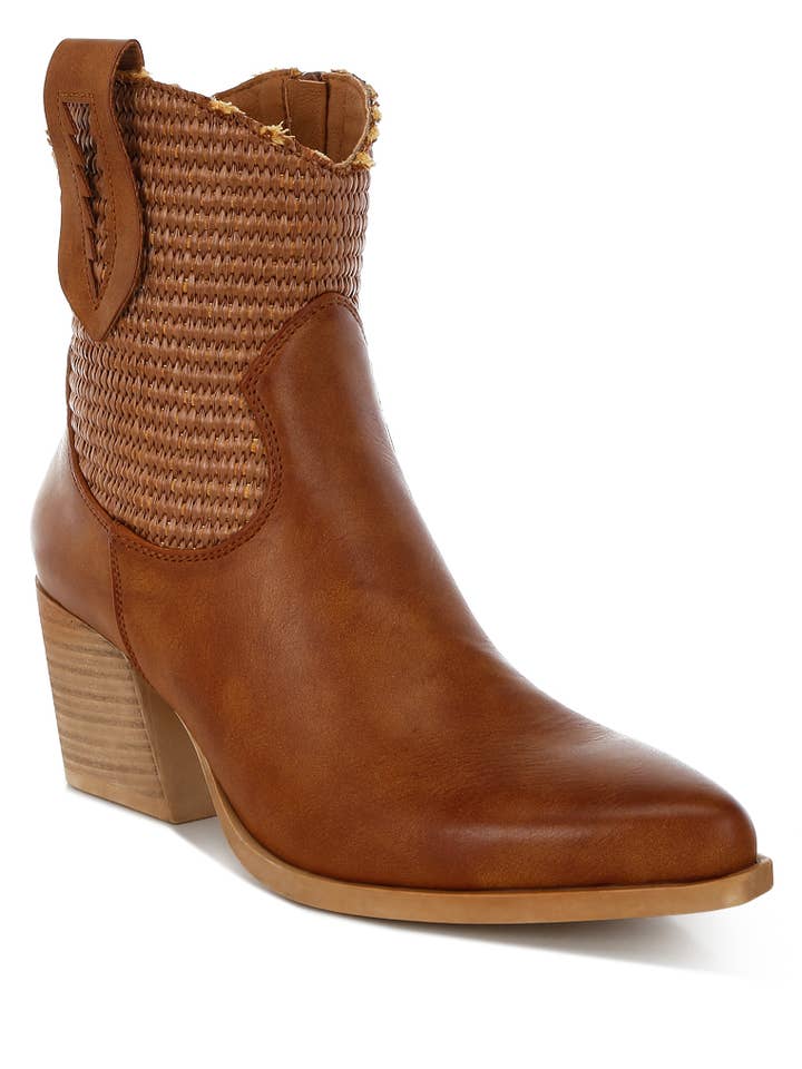 Big Mood Raffia & Faux Leather Cowboy Boots for wholesale by Rag Company