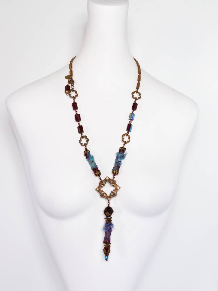 Handmade Jewelry-Vintage Glass & Sari Silk Beaded Necklace for wholesale by A Silk Purse