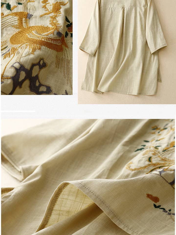 Whisper Mint - Wholesale Blouse - Women's - Retro literary tops Loose embroidered ramie shirt women6