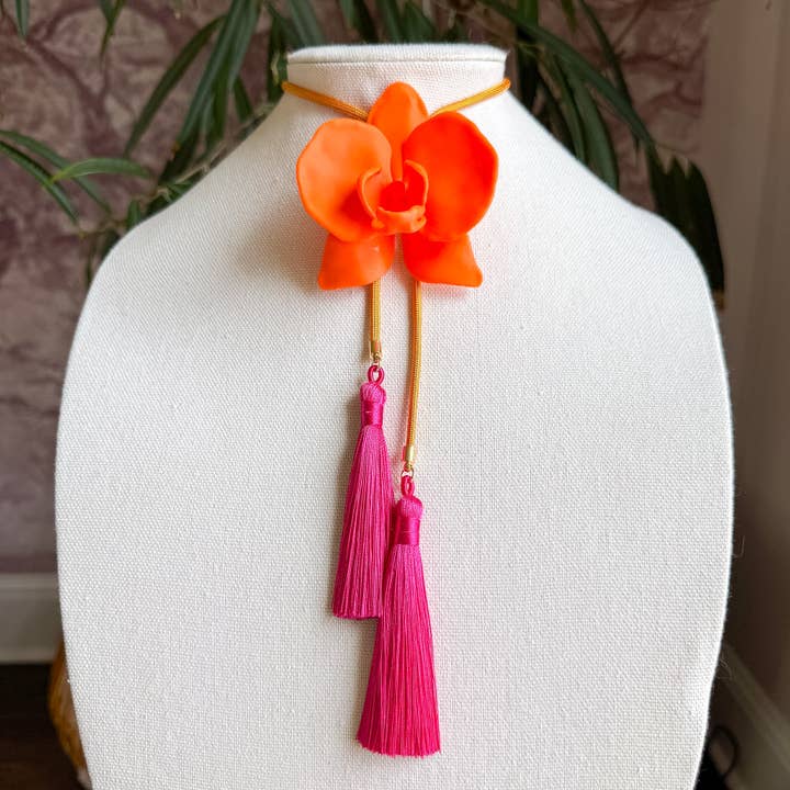 Orchid Bolo Orange Citrus with Golden Yellow & Fuchsia for wholesale by Rahya Jewelry Design