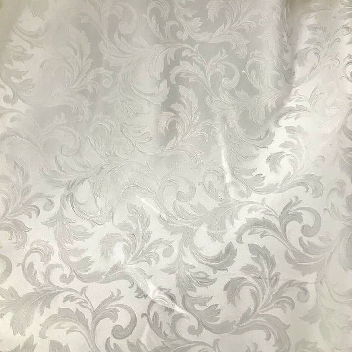 Fancy Styles Fabric – wholesale Fabric – NEW Italian Brocade Satin Fabric- White- Floral Leaves Upholstery Neoclassical3