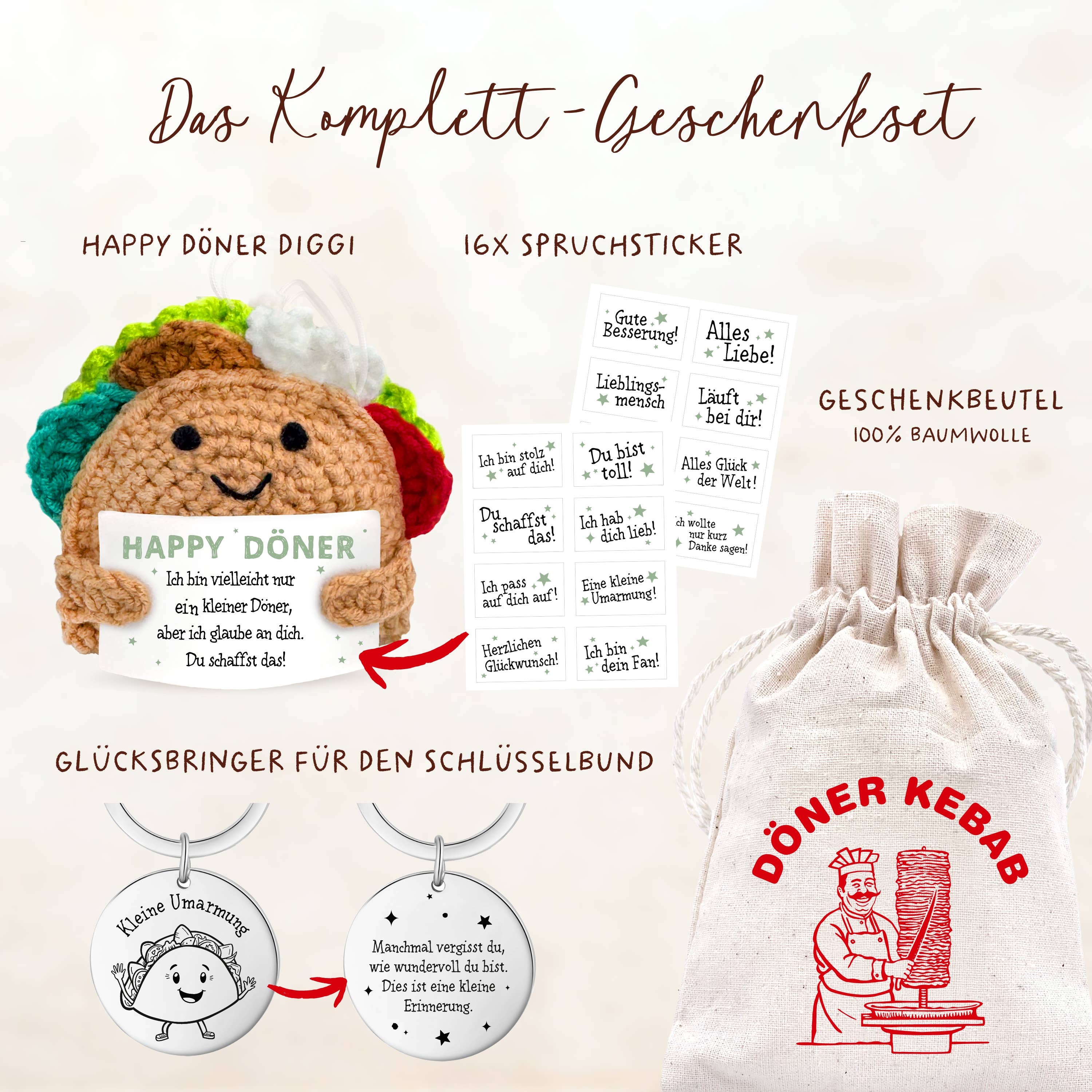 LOViLEE – Engroshandel Spøg og skæmt-gave/gaveartikel – Happy Döner Diggi | Lykkebringer-sæt | Nr. HF-021