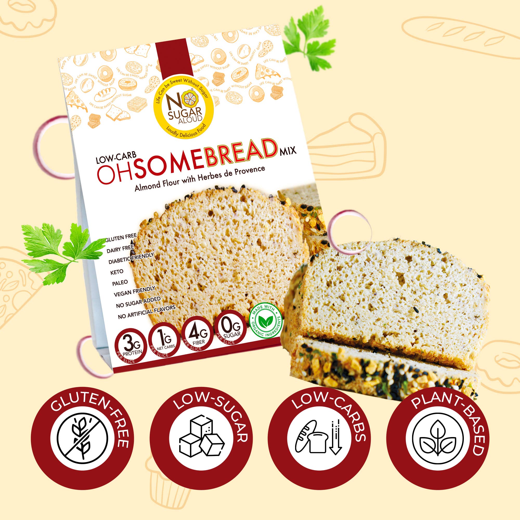 No Sugar Aloud LLC - Wholesale Bread Mix - Low-Carb OhSome Bread - Herbs de Provence Mix2