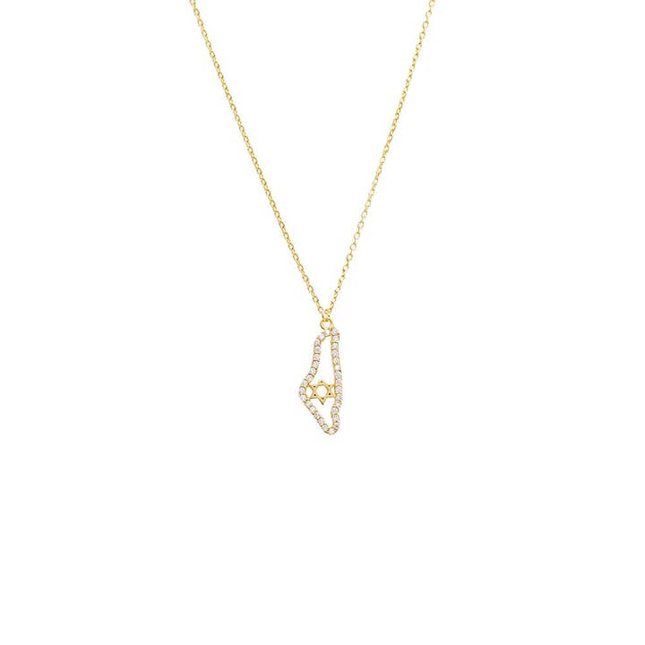 Gold Pave Israeli Map Cut Out Pendant Necklace for wholesale on Faire
