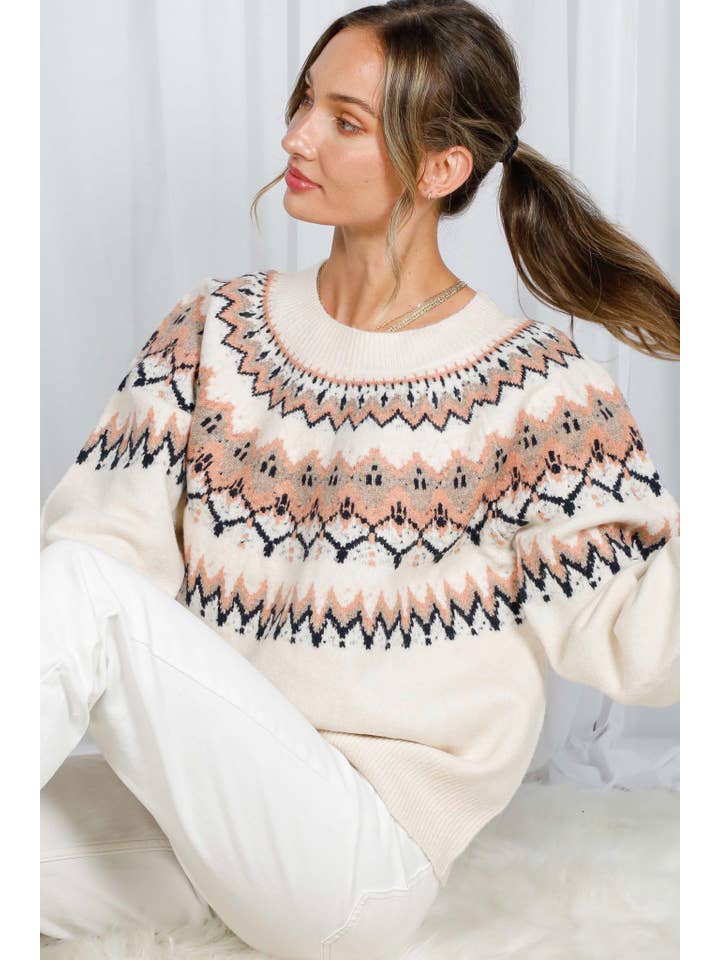 Cream Multi Fair Isle Embellished Pullover Knitted Sweater VT82602 for wholesale on Faire24