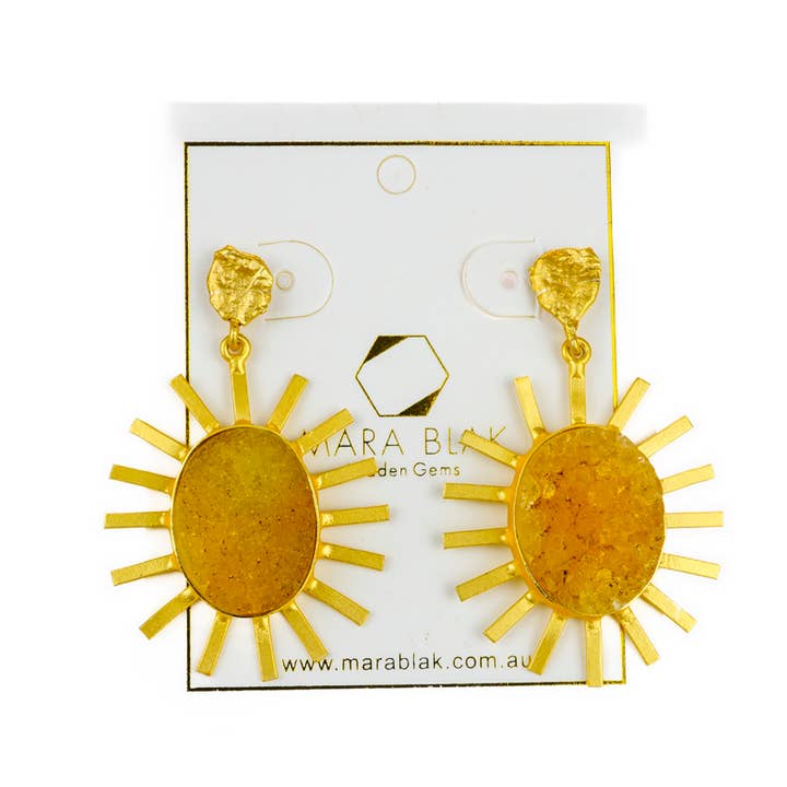 Pendientes de drusa amarilla girasol chapados en oro de 22 quilates para venta al por mayor de Mara Blak - Hidden Gems