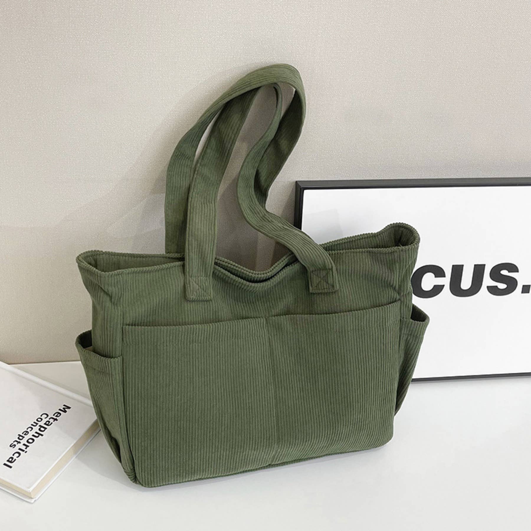 wandf - Wholesale Shoulder Bag - Women's - Casual Solid Color Corduroy Zippered Shoulder Bag Tote16