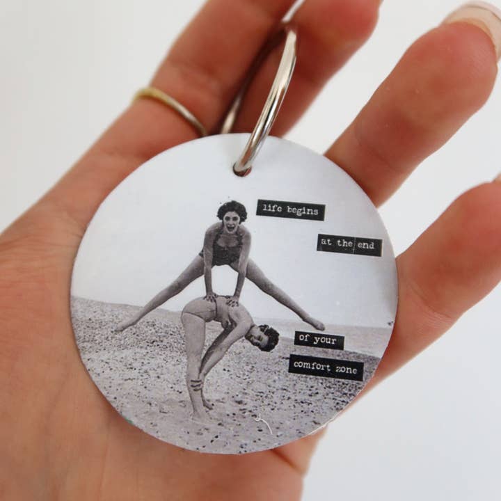 life begins at the end of your comfort zone keychain for wholesale by Surf Beni