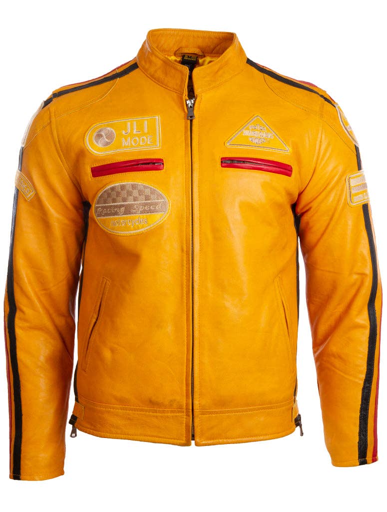 Aviatrix - Wholesale Leather Jacket - Men's - CXUS Men's Racing Biker Jacket - Yellow0