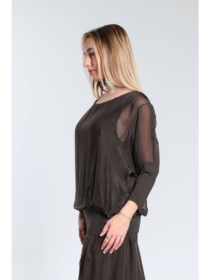 TINA Stephens Italy/Tees By Tina - Wholesale Blouse - Women's - Rosa Silk Banded Blouse (BQ206)