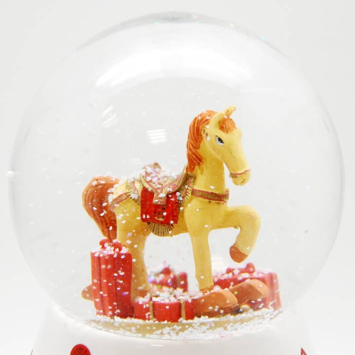 Schneekugelhaus - Wholesale Desk Globe - Snow globe rocking horse red gold with gifts with music box moonlight sonata 12 cm diameter