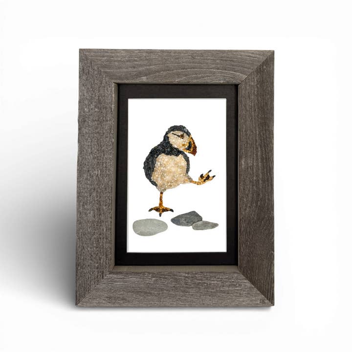 Impression encadrée de Puffin Bird 5x7 – Bois recyclé fabriqué dans le Maine pour la vente par Coastal art co.