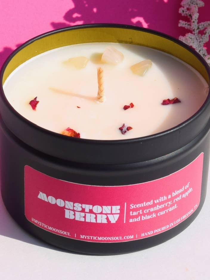 Moonstone Berry Crystal Candle for wholesale by Mystic Moon Products for the Soul