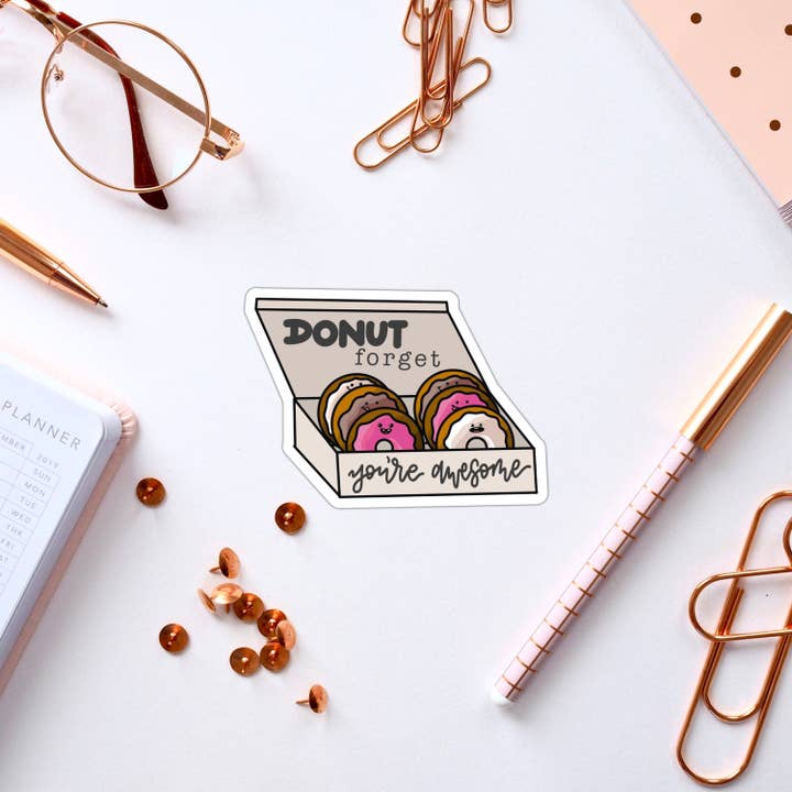 Funny Donut Food Pun Vinyl Sticker for engroshandel hos Stick With It Sticker Co