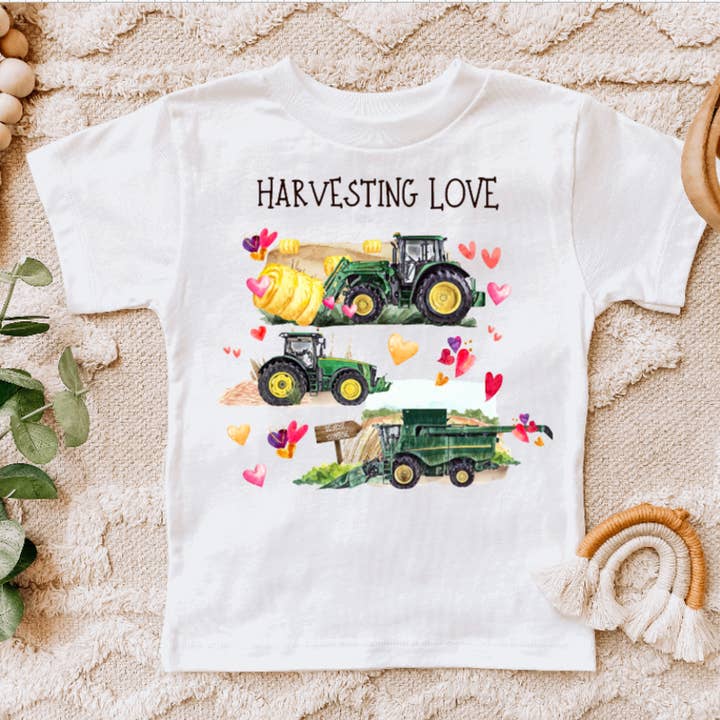 Harvesting Love Valentines Day Tractor Kids Tee Shirt for wholesale by AvaryMaeInspirations