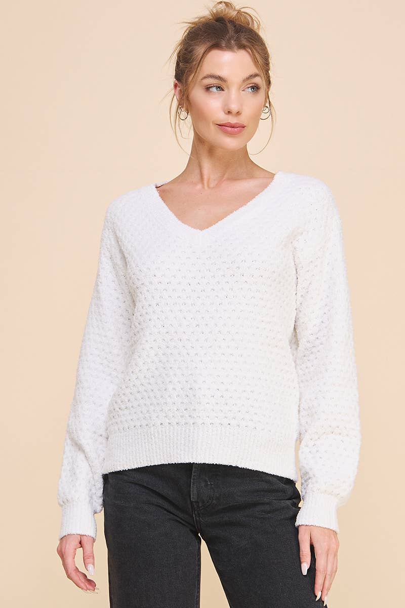Allie Rose - Wholesale Knit Sweater - Women's - Soft Cloud Pique V Neck Sweater8