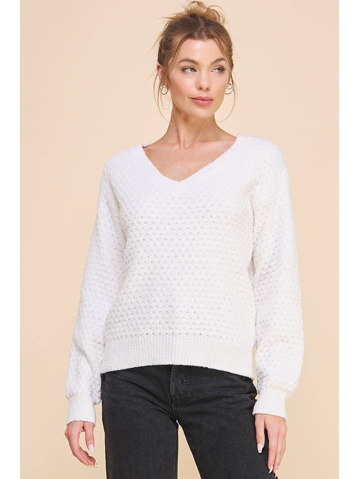 Allie Rose - Wholesale Knit Sweater - Women's - Soft Cloud Pique V Neck Sweater8