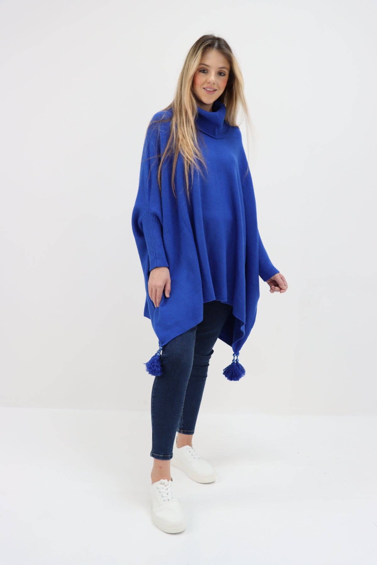Miss Bold - Vente Poncho – femme - Poncho tunique italien à col bénitier et manches chauve-souris à pompons26