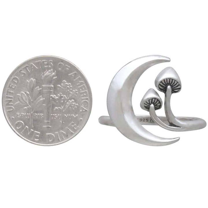 Nina Designs - Wholesale Cocktail/Statement Ring - Sterling Silver or Bronze Moon and Mushroom Adjustable Ring