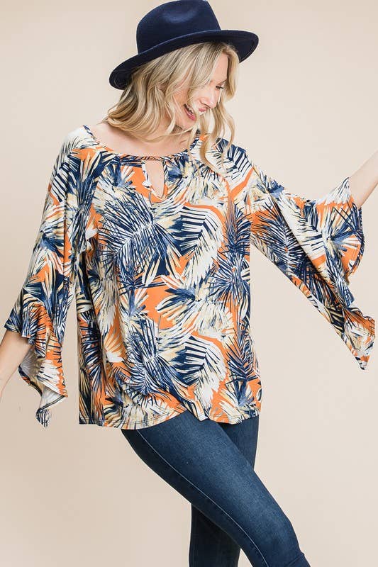 Emerald Collection – Großhandel Bluse – Damen – ETK-8530 Tropische Glockenärmel Schlüsselloch-Oberteil7