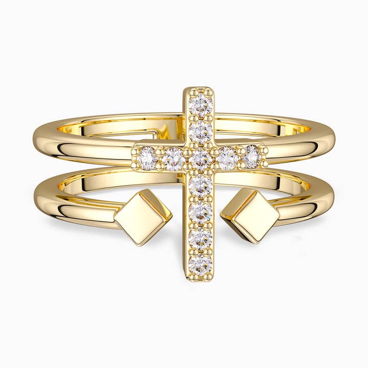 Double Zircon Cross Ring for wholesale by Vanimy Jewelry