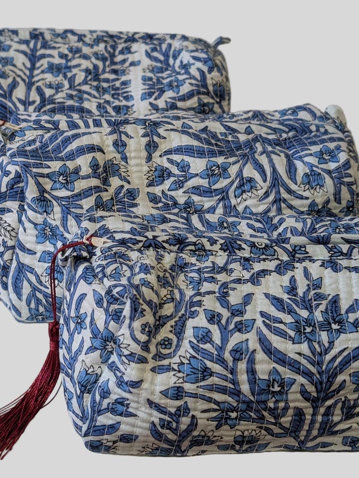 Blue Mosaic Toiletry Bag for wholesale by Mystic Marigold Co.