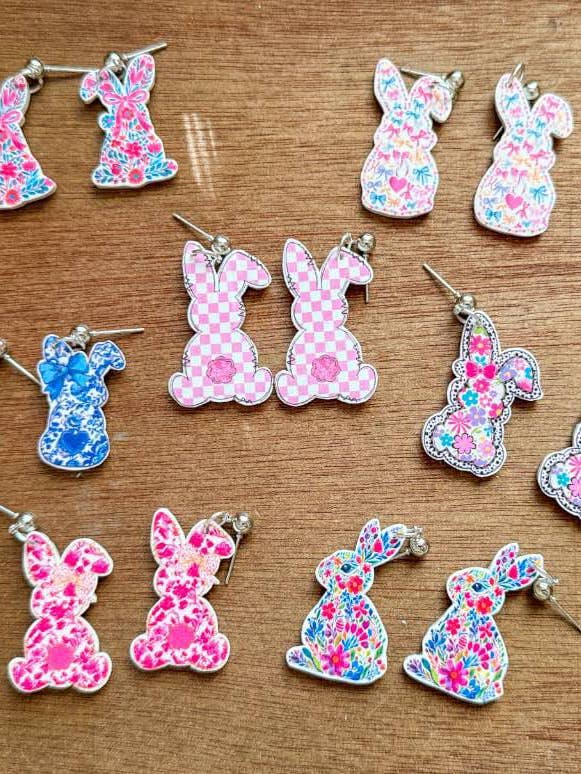 Easter Floral Bunny Unique Handmade Clay Earrings for wholesale by KBH CREATIONS