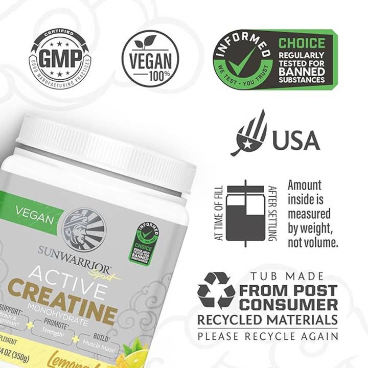 Sunwarrior - Wholesale Powdered Health Drink - Lemonade Active Creatine Drink Powder- Vegan, Soy-Free