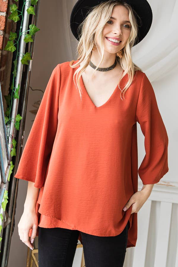 JADE BY JANE - Wholesale Tunic - Women's - V-Neck Mid bell sleeve top KRT108017