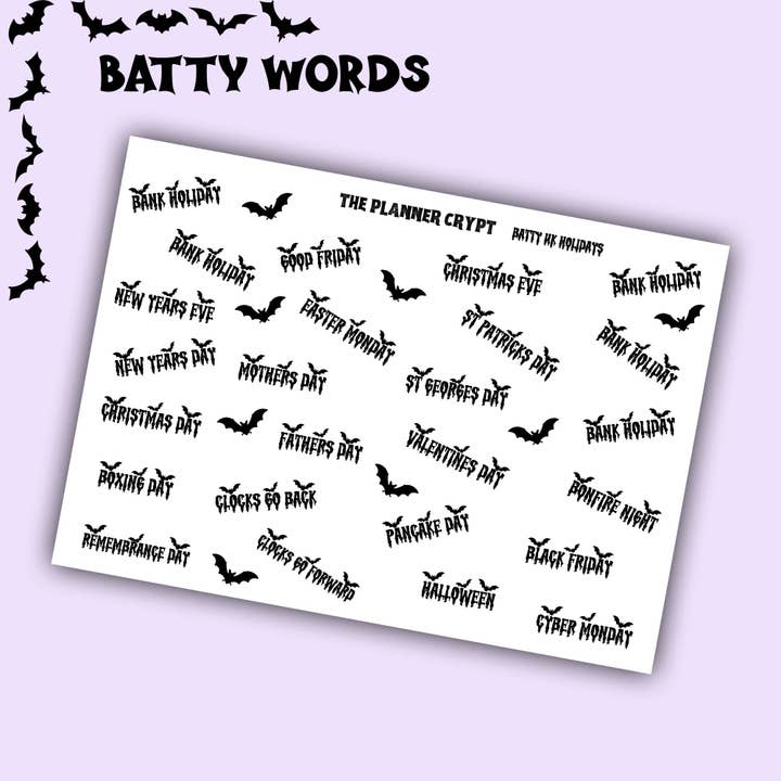 Motleyboo – wholesale Sticker – UK holiday planner stickers, planner stickers, date stickers, word stickers, gothic stickers, holiday stickers, halloween, dates for diary