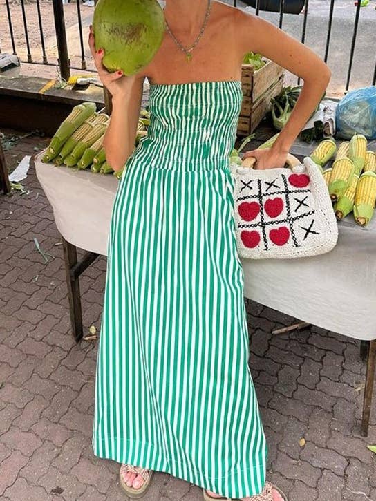 HIDDENBRAND - Wholesale Dress - Women's - Summer Coconut striped Strapless Dress