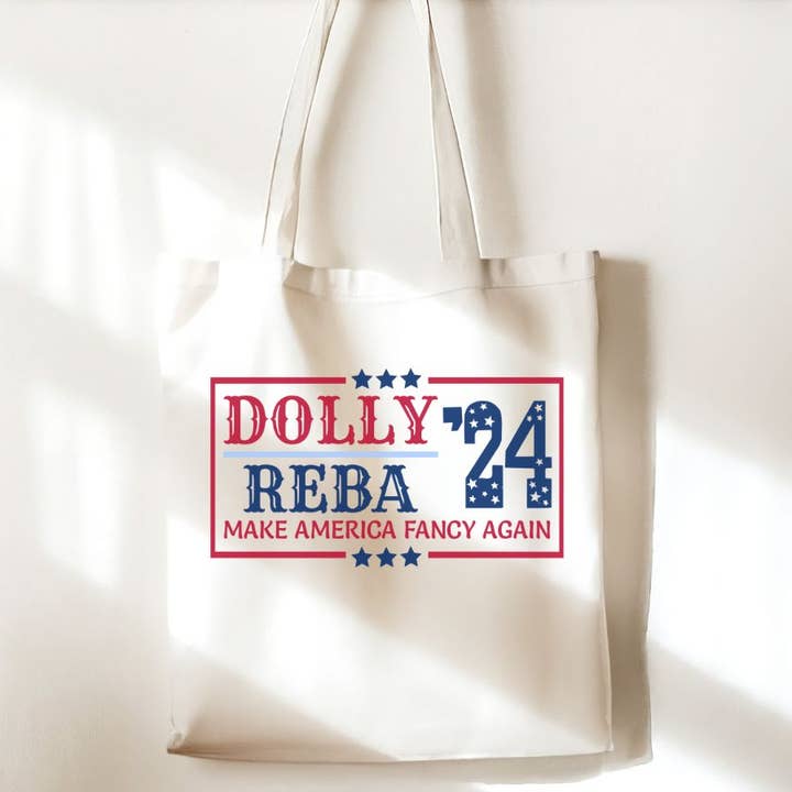 Dolly Parton Reba McEntire 2024 Political Canvas Tote Bag for wholesale by Sister Ray