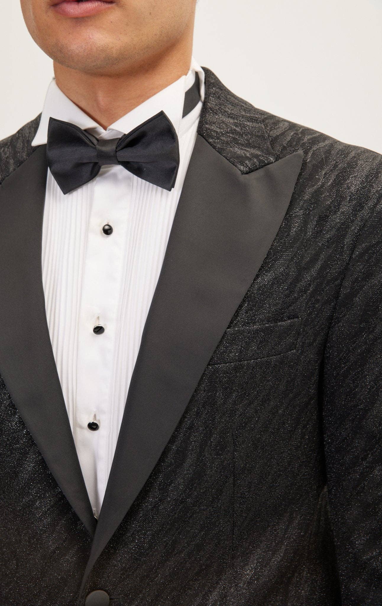 Men's Zebra Texture Peak Lapel Glitter Tuxedo Jacket- Black for wholesale on Faire1