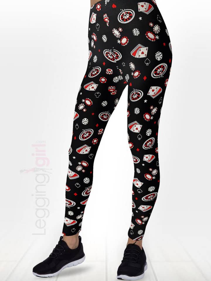 Leggings de moda de poliéster negro de casino para mujer para venta al por mayor de LeggingGirl.com