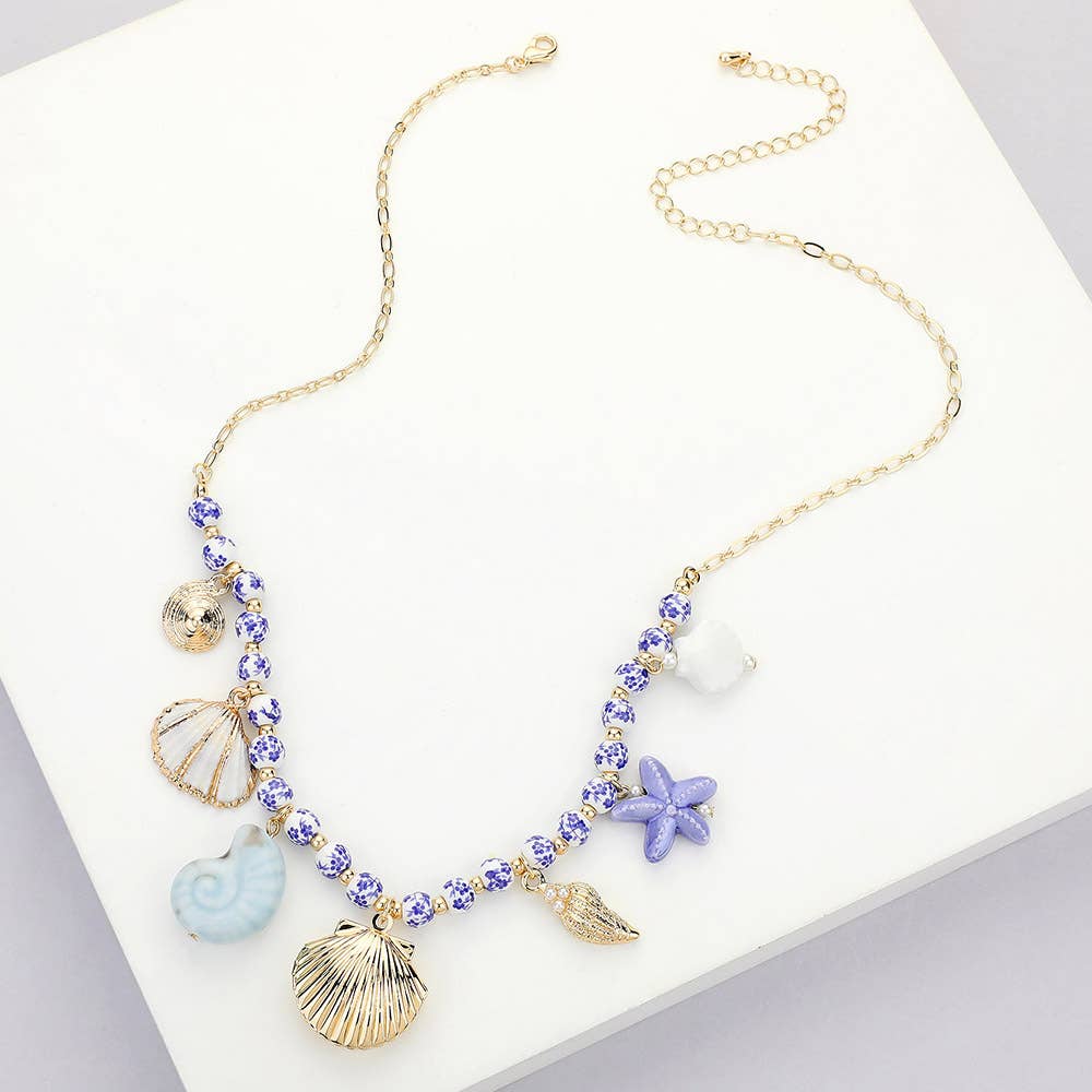Sensibling Corp. - Wholesale Pendant/Charm Necklace - Shell Locket Puka Ceramic Starfish Ceramic Bead Necklace2