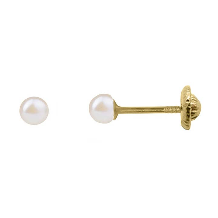 BecKids 14k Yellow Gold Pearl Stud Earrings, 3mm for wholesale by Barrocos