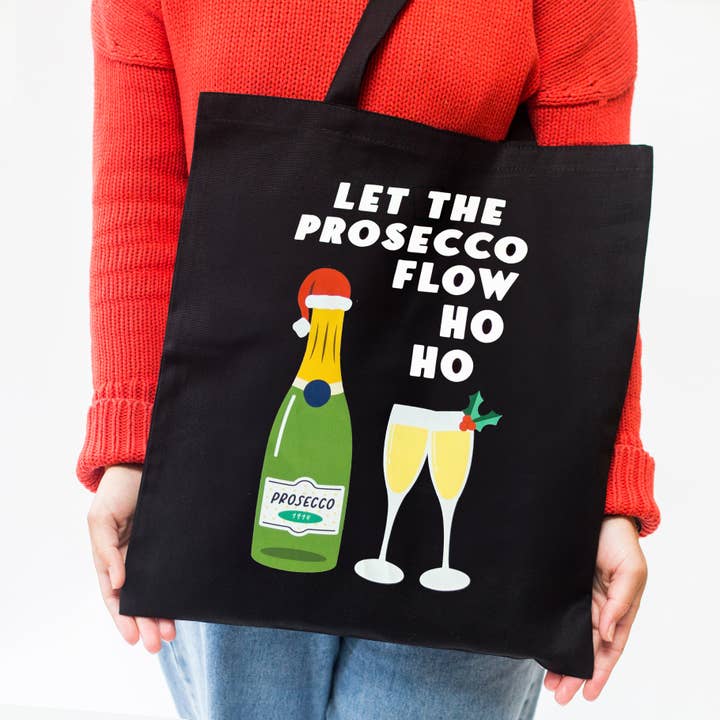 Prosecco Pun Christmas Tote Bag for wholesale by Of Life & Lemons