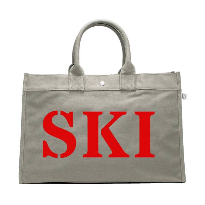 SAC TOTE SKI en Olive East West avec SKI Rouge -- NOUVEAU ! pour la vente par Quilted Koala