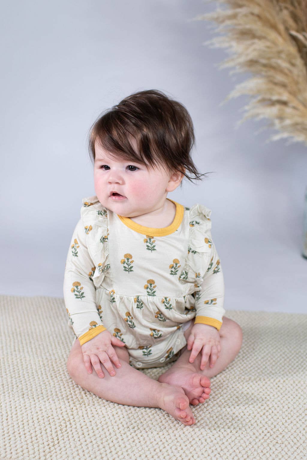 Goosies - Wholesale Clothing Set - Baby - Marigold Block Print - LS Flutter Bubble1