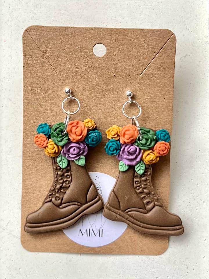 Boot Flower Pot Earrings for wholesale by Mimi Handcrafted