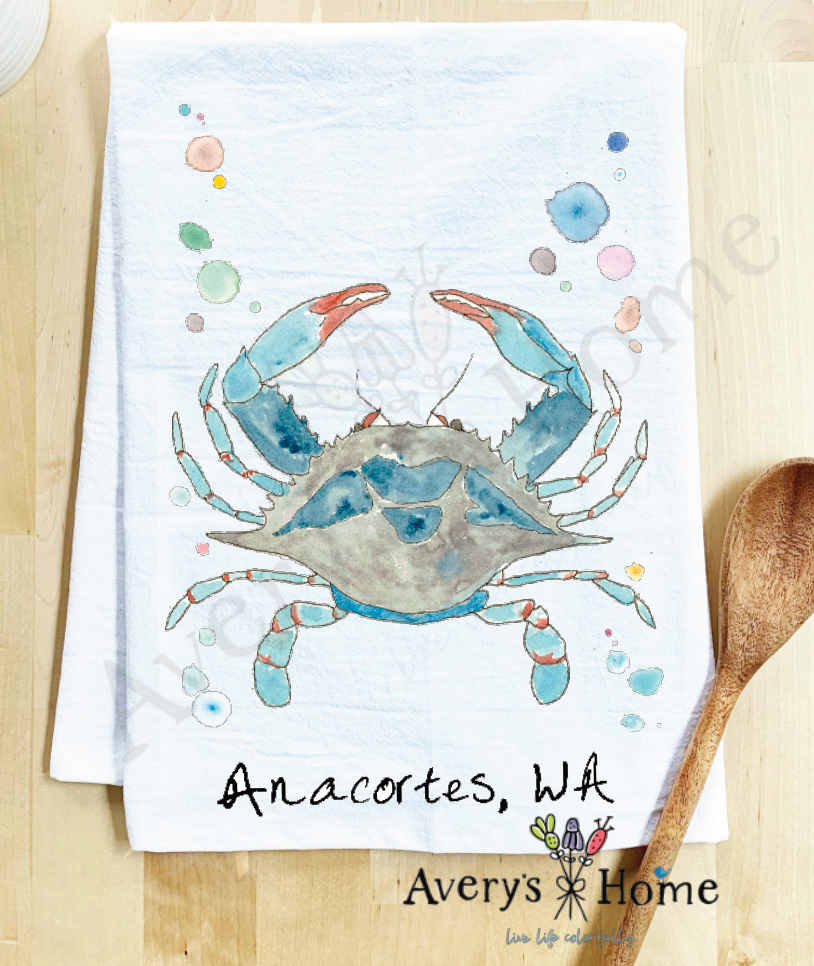 Avery's Home - Wholesale Tea Towel - Blue Crab Ocean Customizable Coastal Tea Towel1