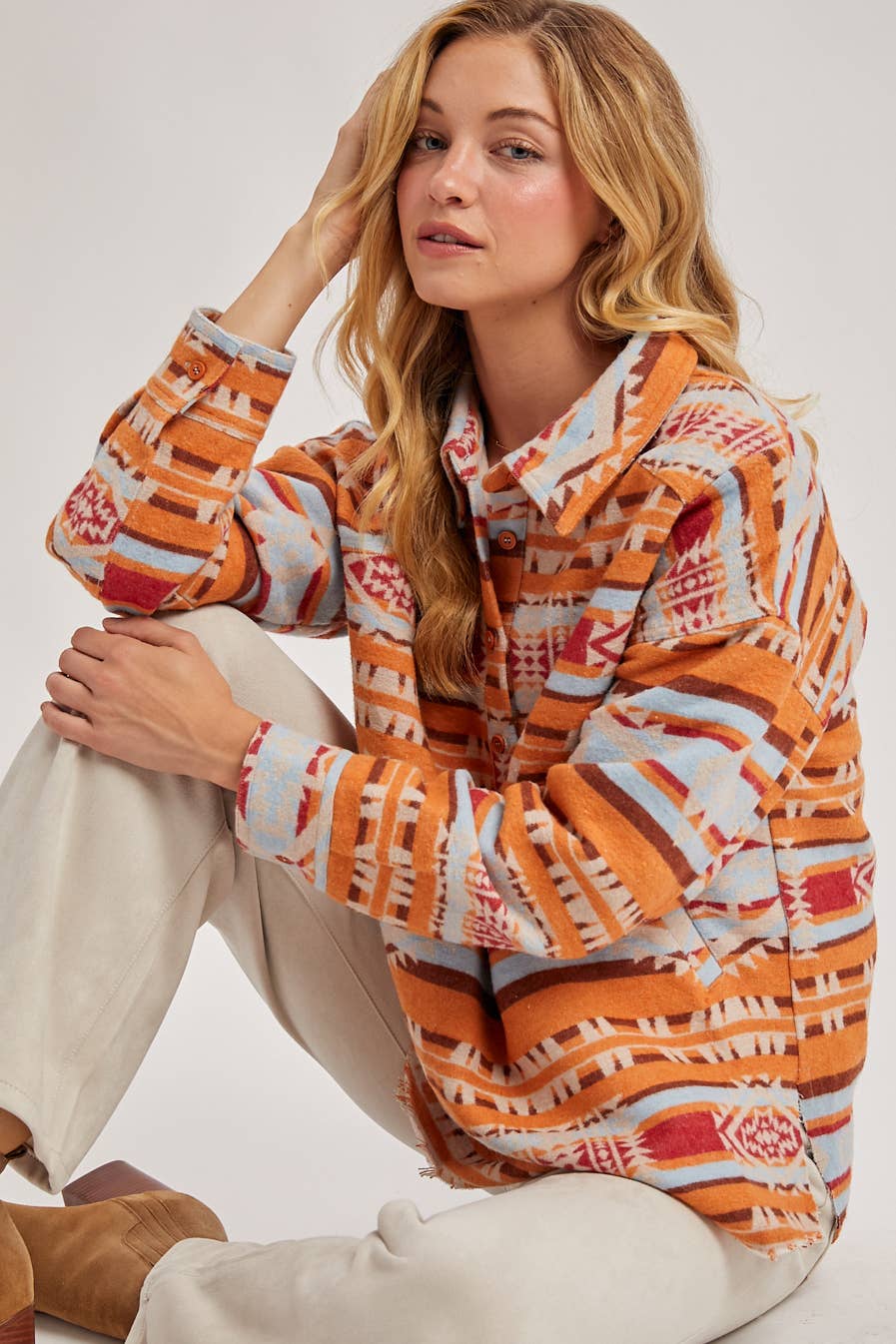 Bluivy - Vendita all'ingrosso Giacca a camicia - Donna - MAGLIONE PULLOVER CON STAMPA GEOMETRICA OCCIDENTALE E MEZZA ABBOTTONATURA19